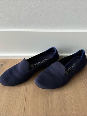 Rothy's Navy Slip-On Knit Loafers with Blue Trim